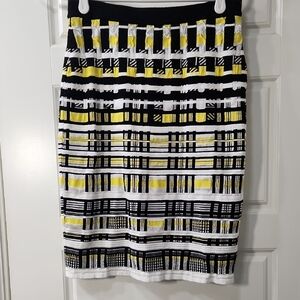 MARY KATRANTZOU Yellow and Black Geometric Pencil Skirt